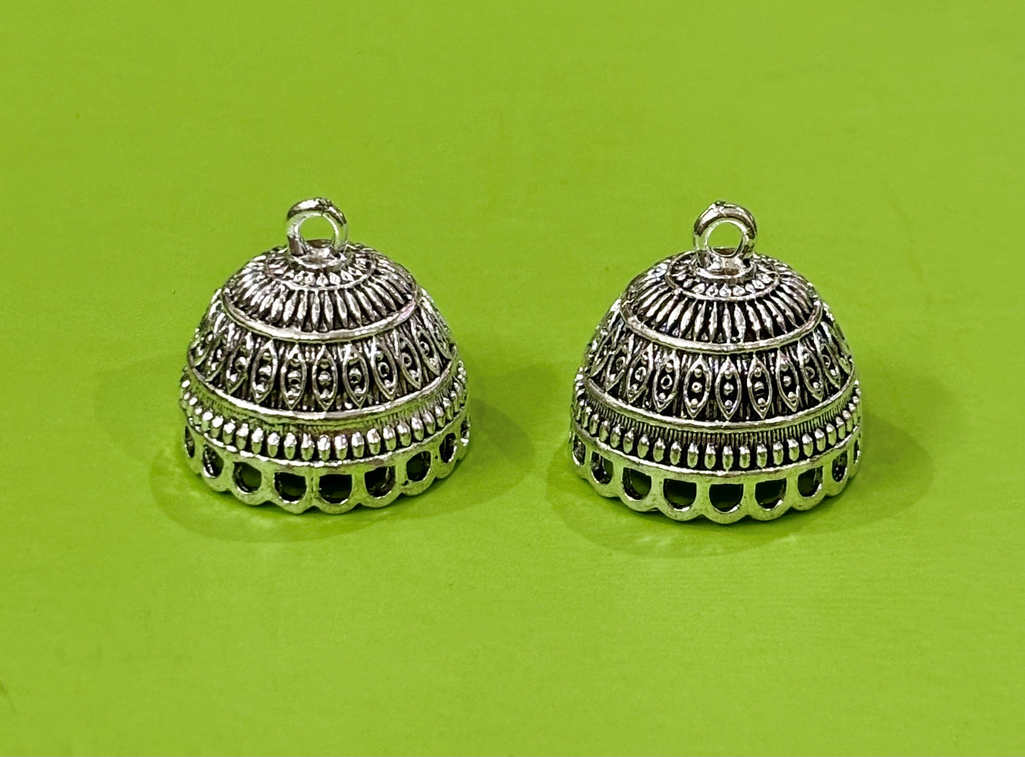Traditional Silver Jhumka Base with Geometric Design