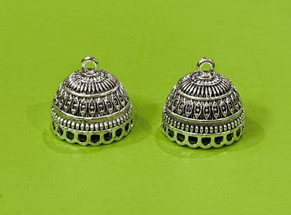 Traditional Silver Jhumka Base with Geometric Design