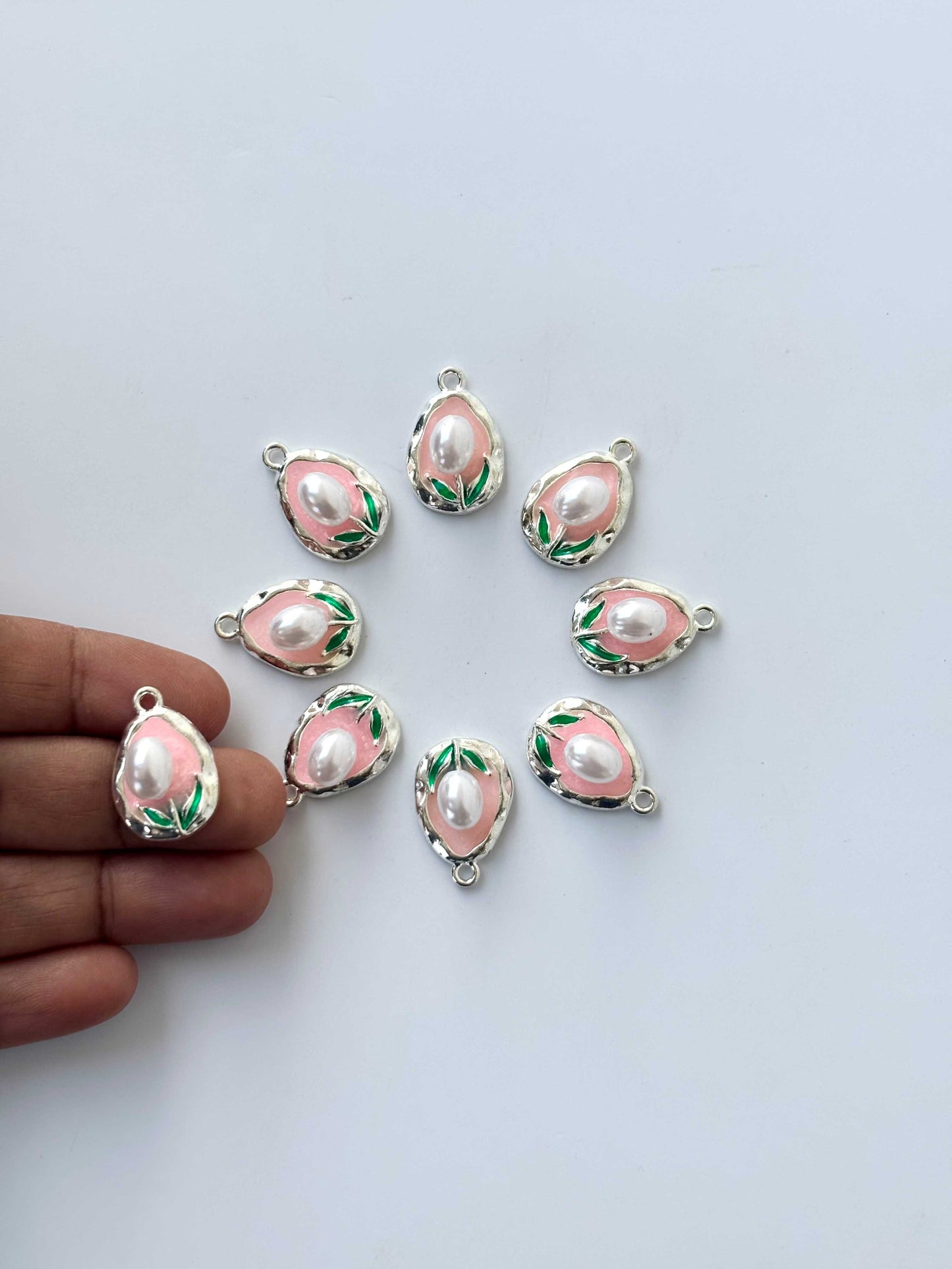 Pink Tulip Pearl Charms