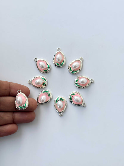 Pink Tulip Pearl Charms