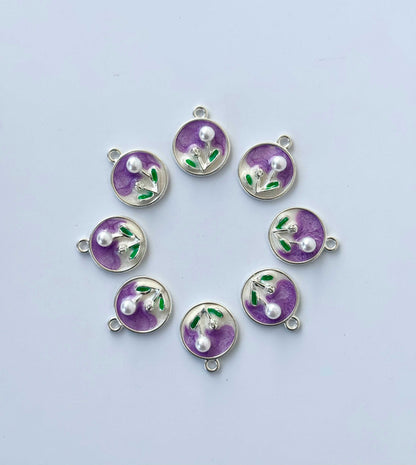 Purple and Cream Enamel Floral Charms