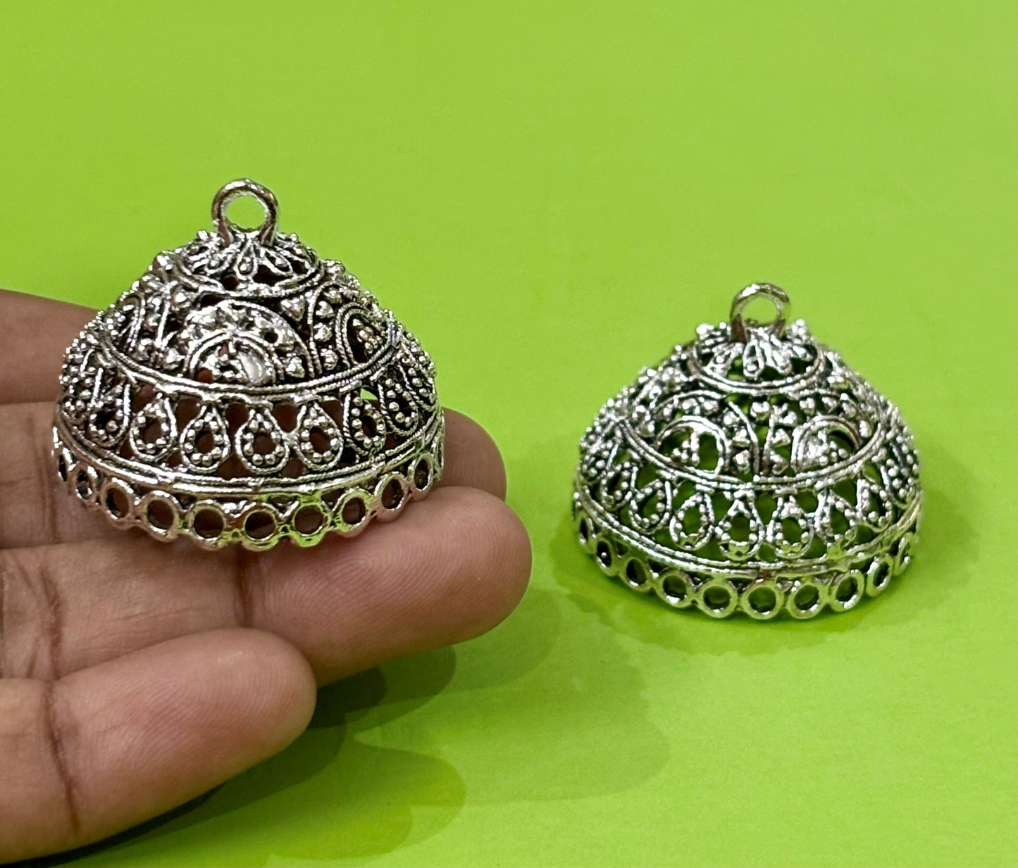 Handcrafted Silver Oxidized Jhumka Base with Cutwork