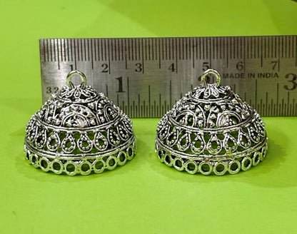 Handcrafted Silver Oxidized Jhumka Base with Cutwork