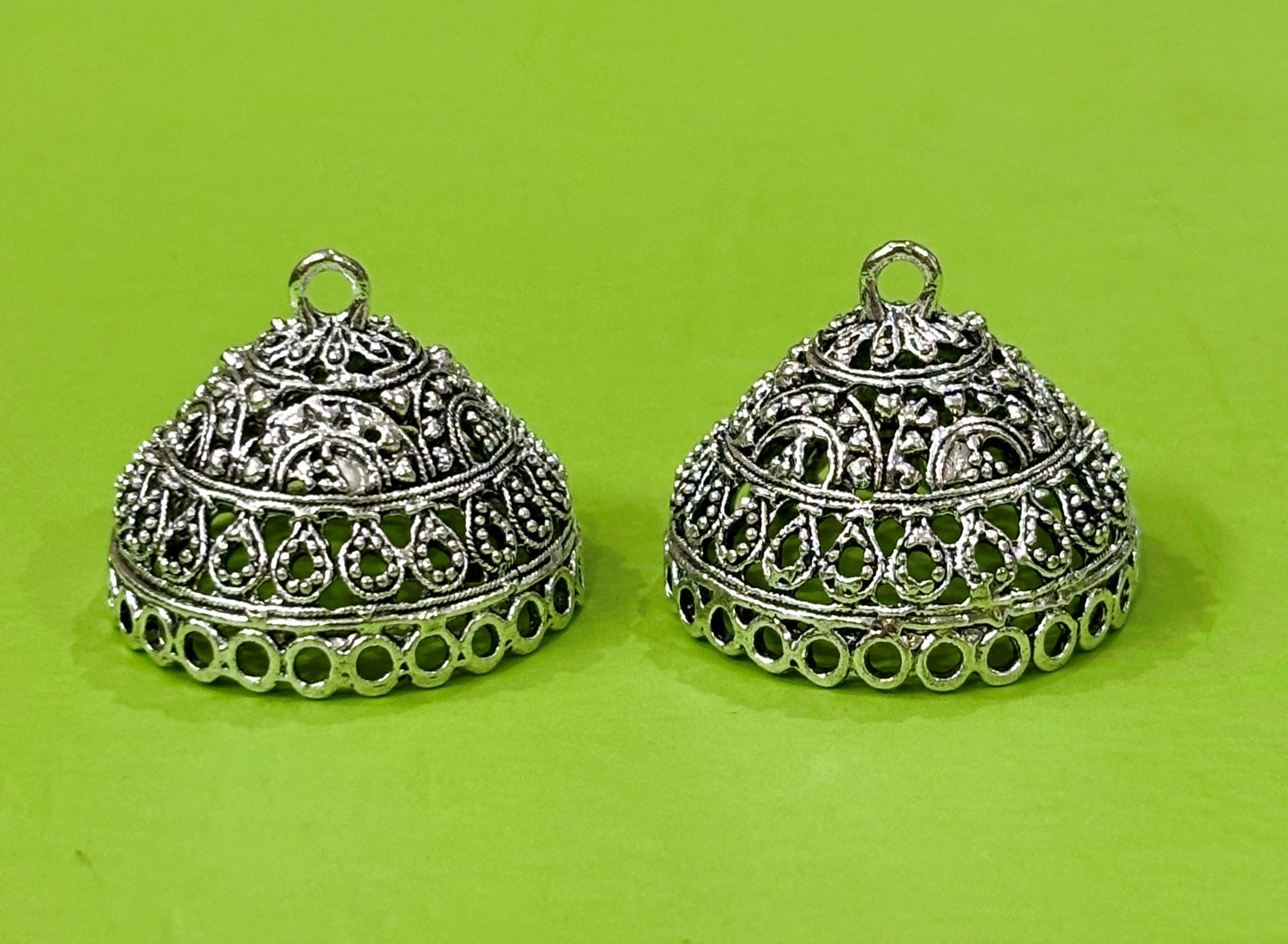 Handcrafted Silver Oxidized Jhumka Base with Cutwork