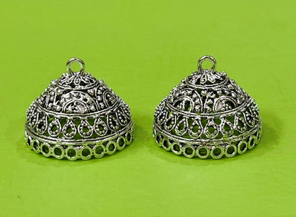 Handcrafted Silver Oxidized Jhumka Base with Cutwork