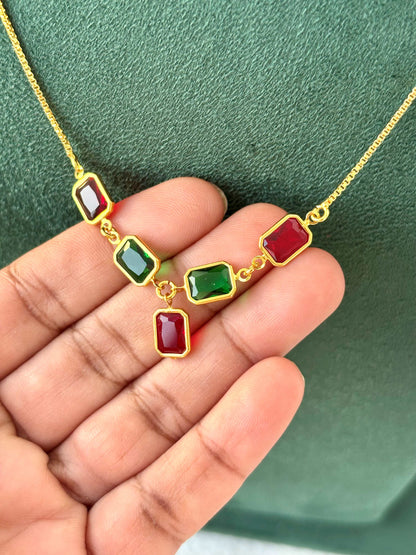 Gold Necklace with Red and Green Gemstones