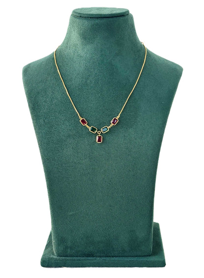 Gold Necklace with Red and Green Gemstones