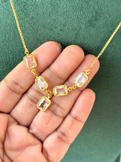 Gold Necklace with Clear Crystal Stones
