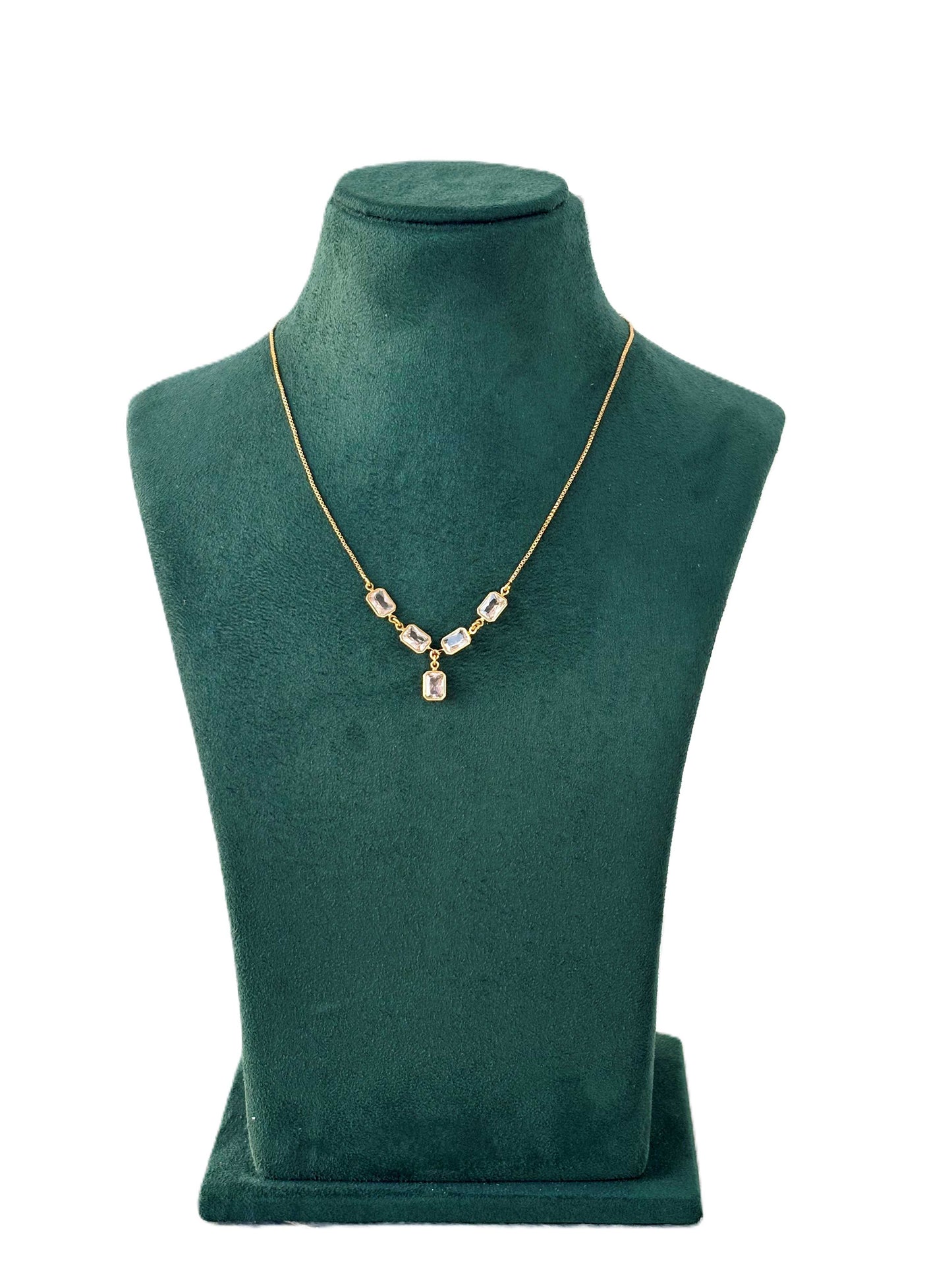 Gold Necklace with Clear Crystal Stones
