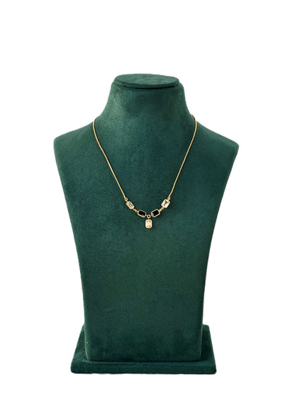 Gold Necklace with Black and Clear Crystal Stones