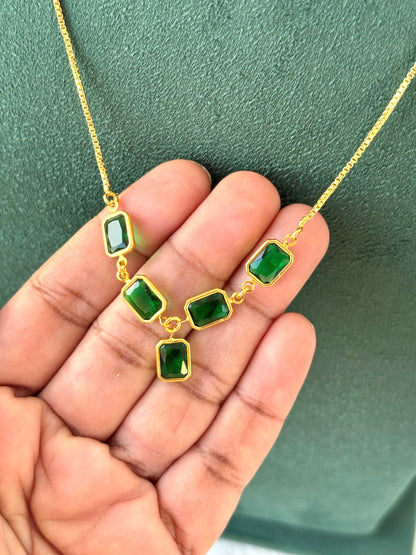Gold Necklace with Green Emerald-Cut Stones