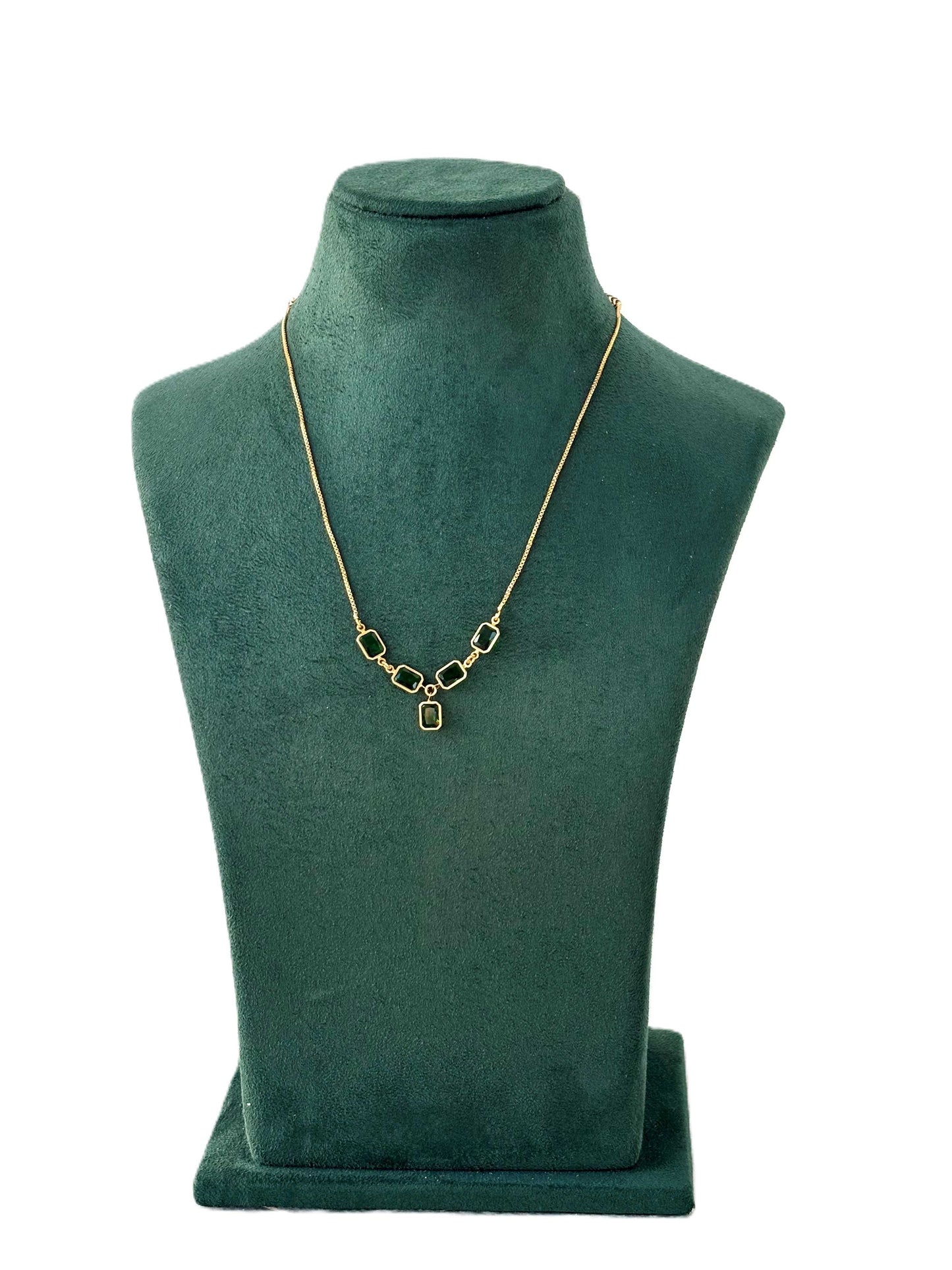 Gold Necklace with Green Emerald-Cut Stones