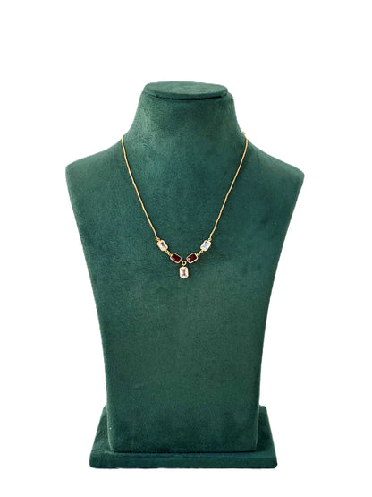 Gold Necklace with Red and Clear Crystal Stones