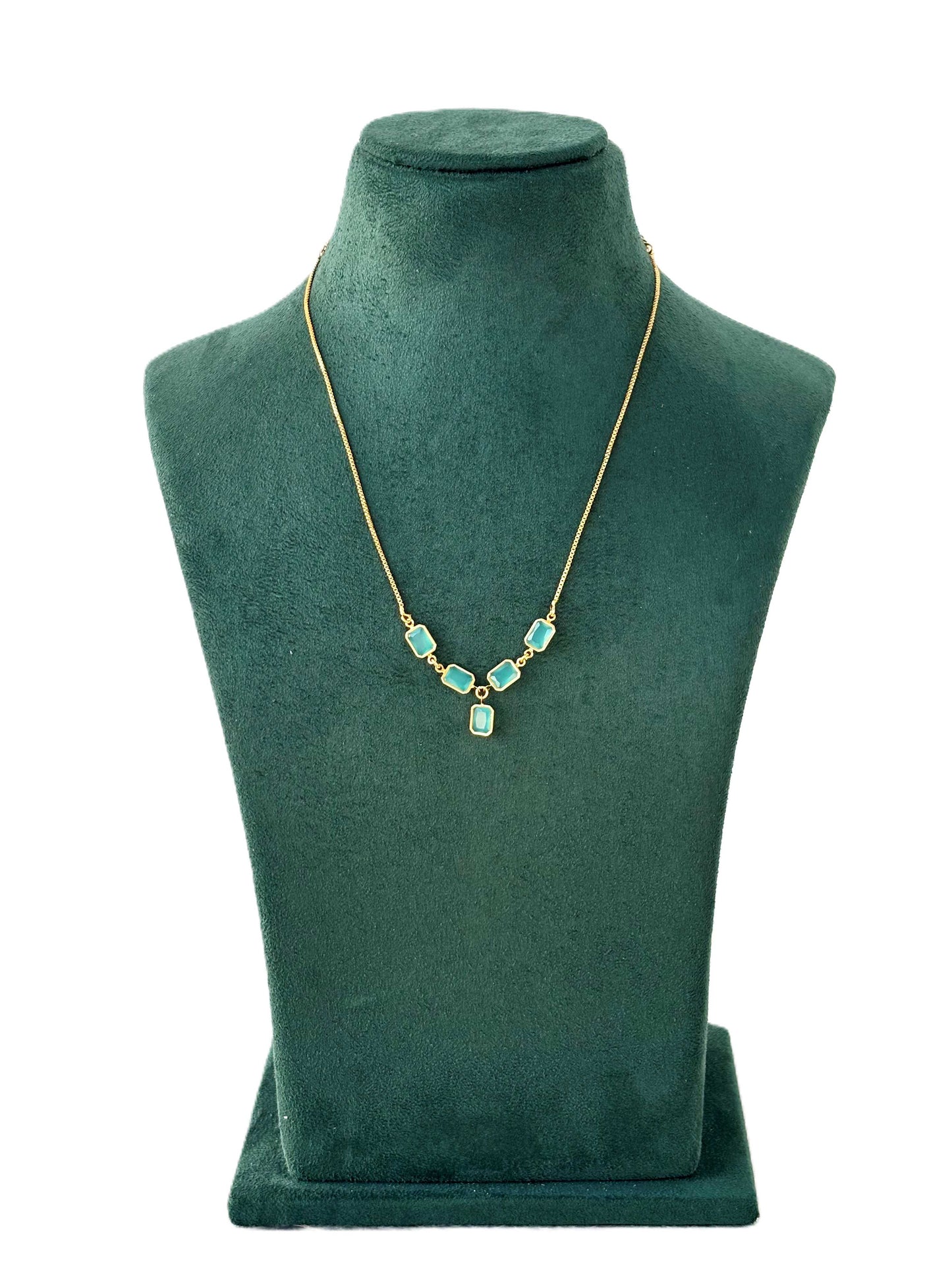 Gold Necklace with Pastel Green Stones