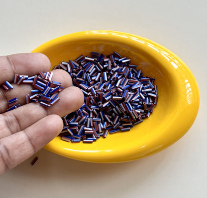 White Dark Red and Blue Tubular Beads