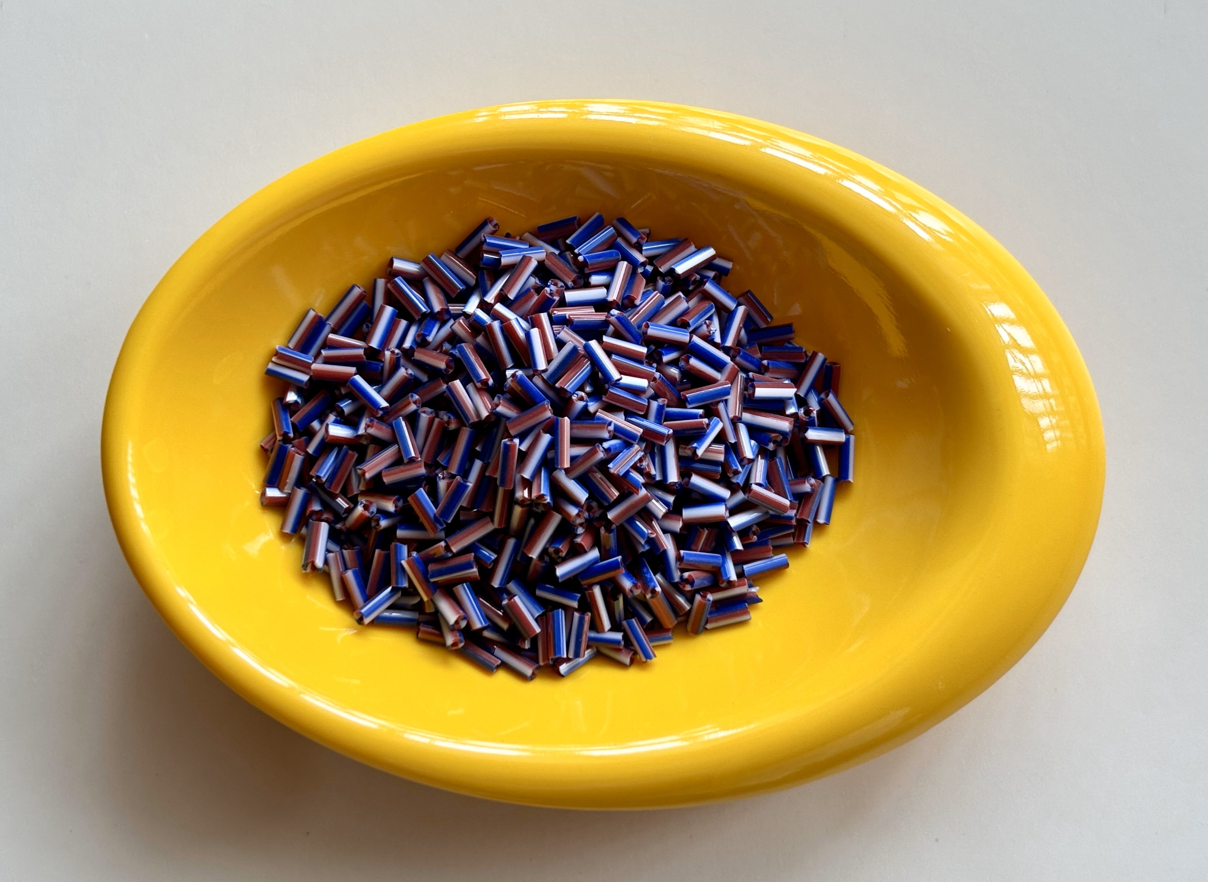 White Dark Red and Blue Tubular Beads