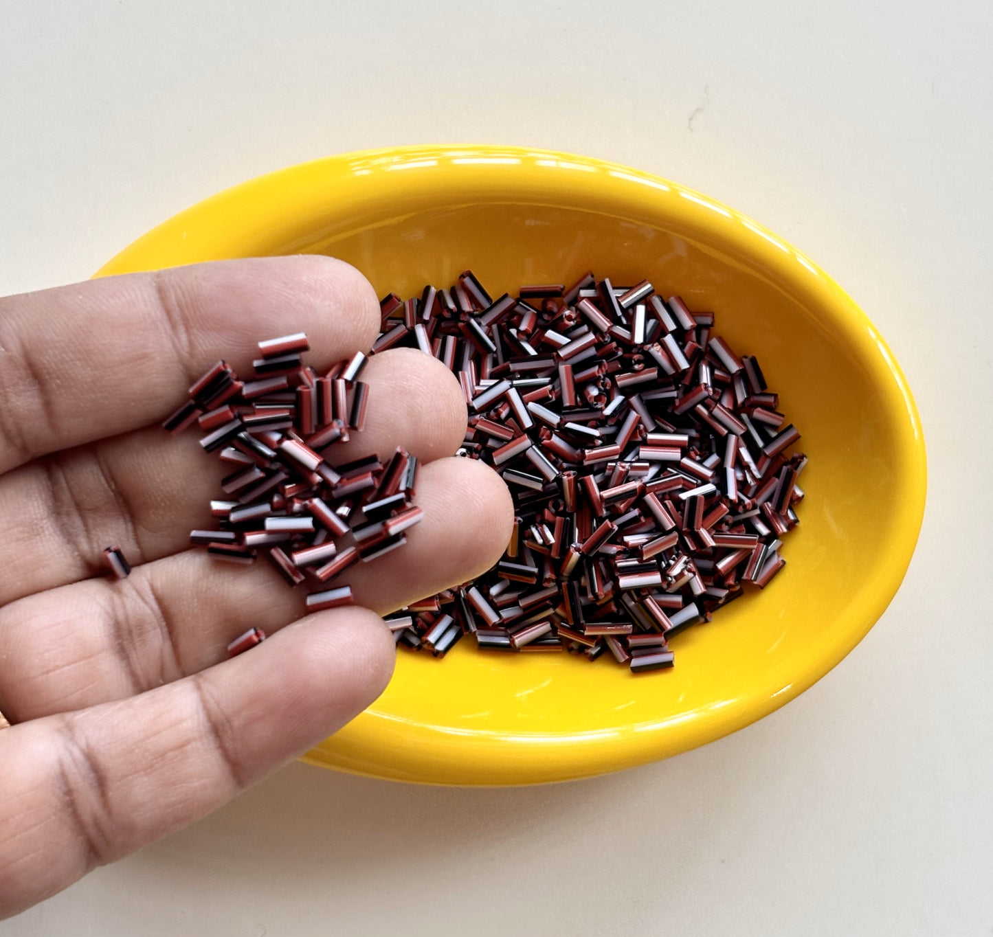 Reddish Brown White and Black Tubular Beads