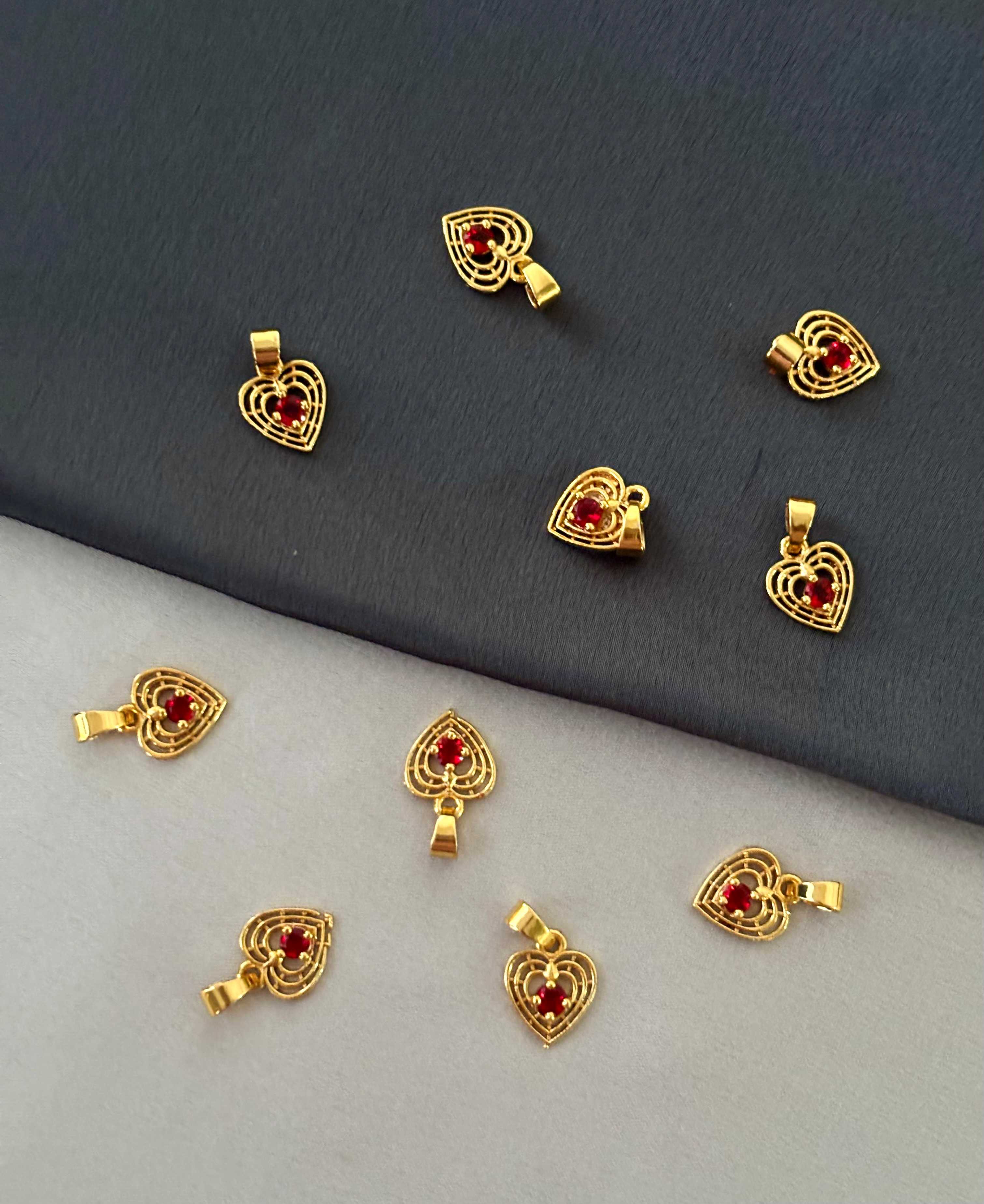 Sale Gold-Plated Sunburst Red Stone Heart Pendant