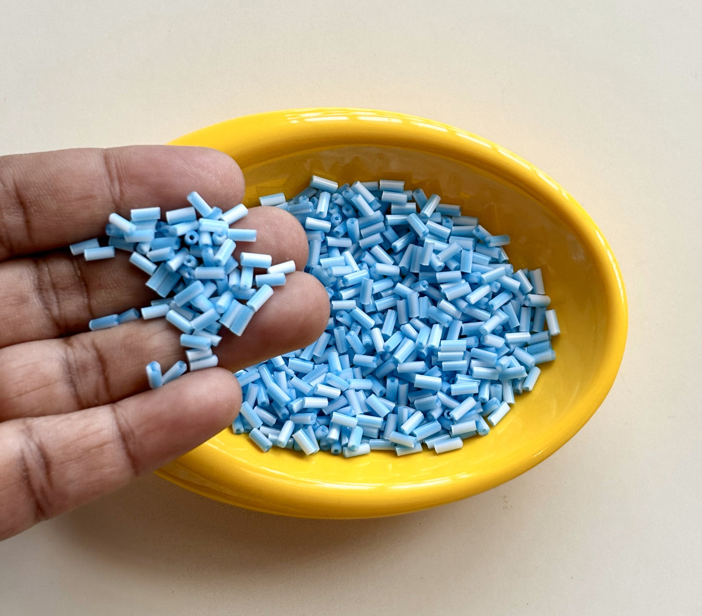 Light Blue and White Tubular Beads