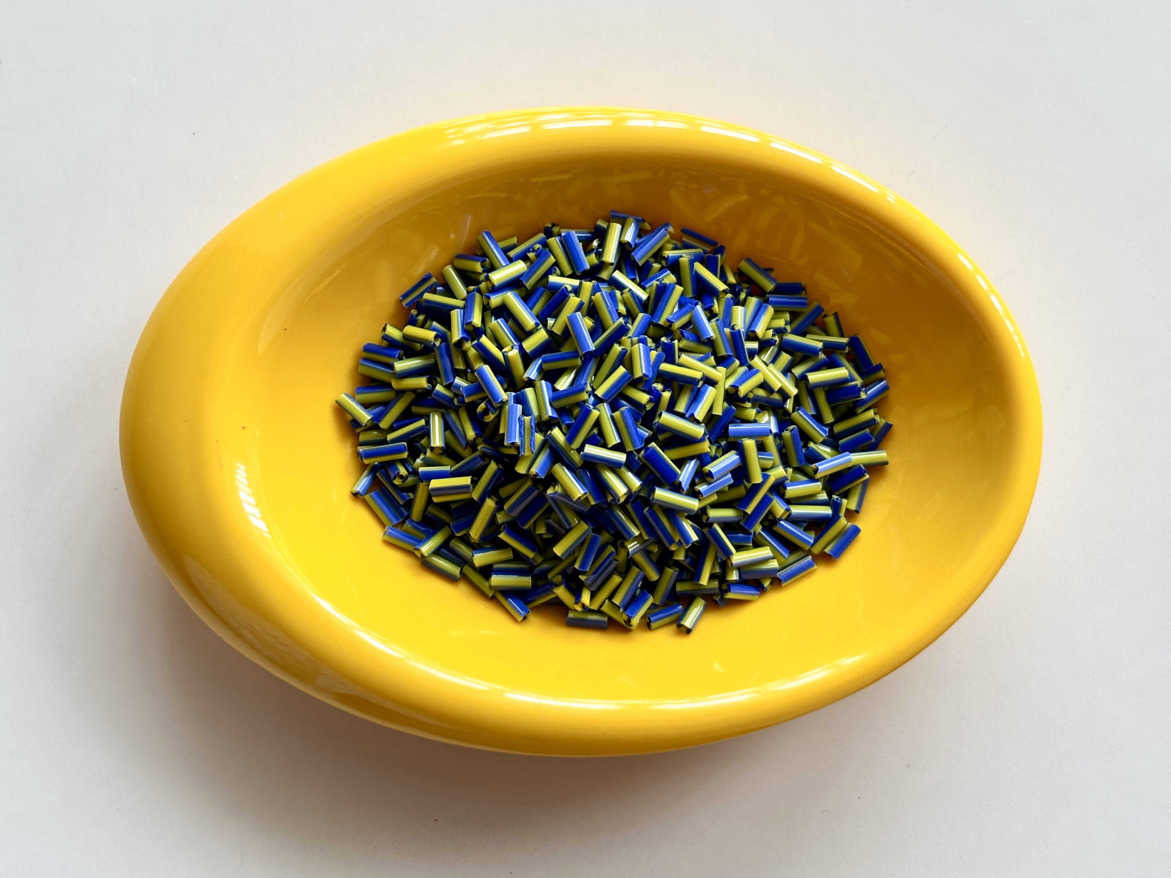 Blue and Yellow Tubular Beads