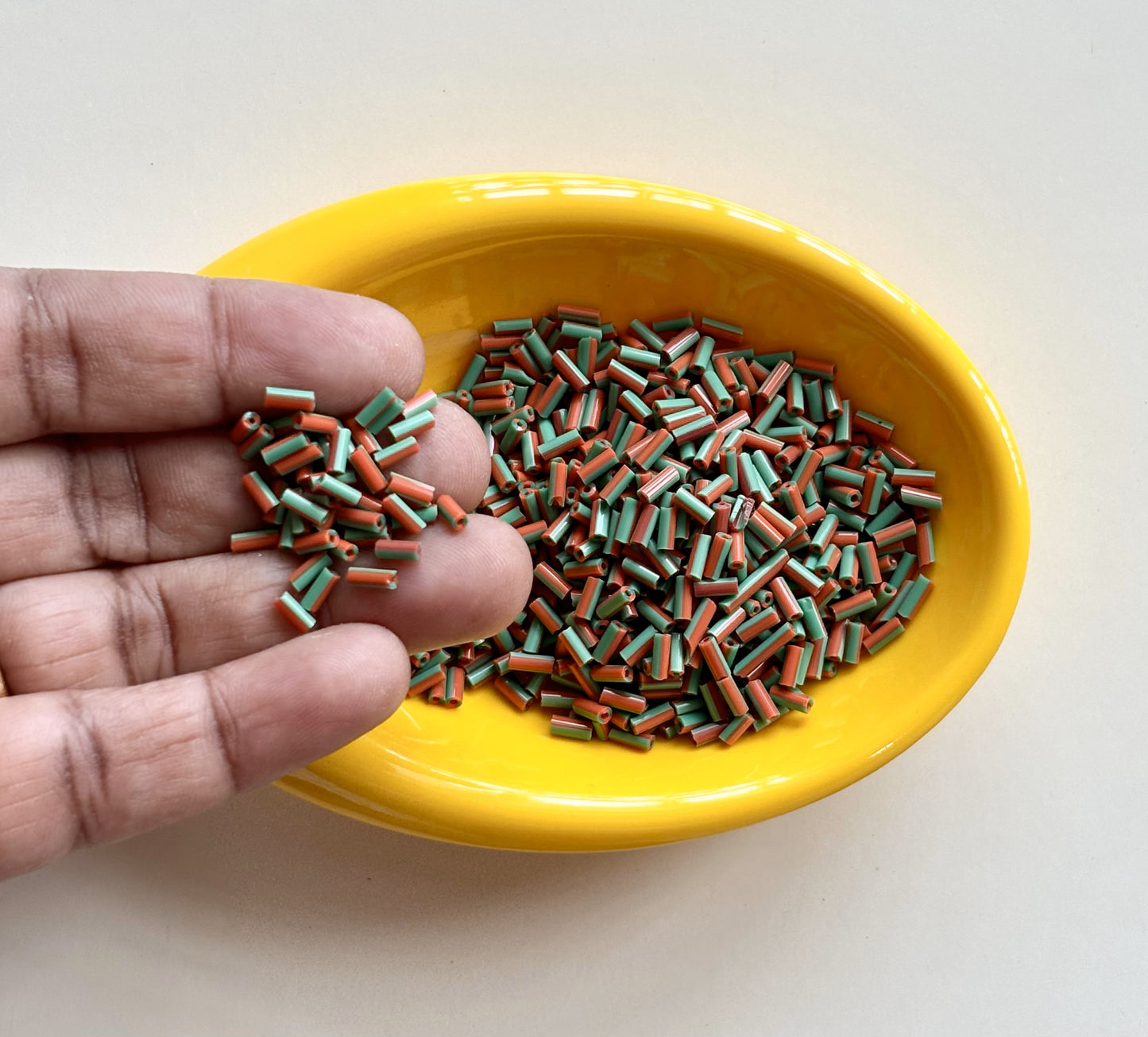 Red and Green Tubular Beads