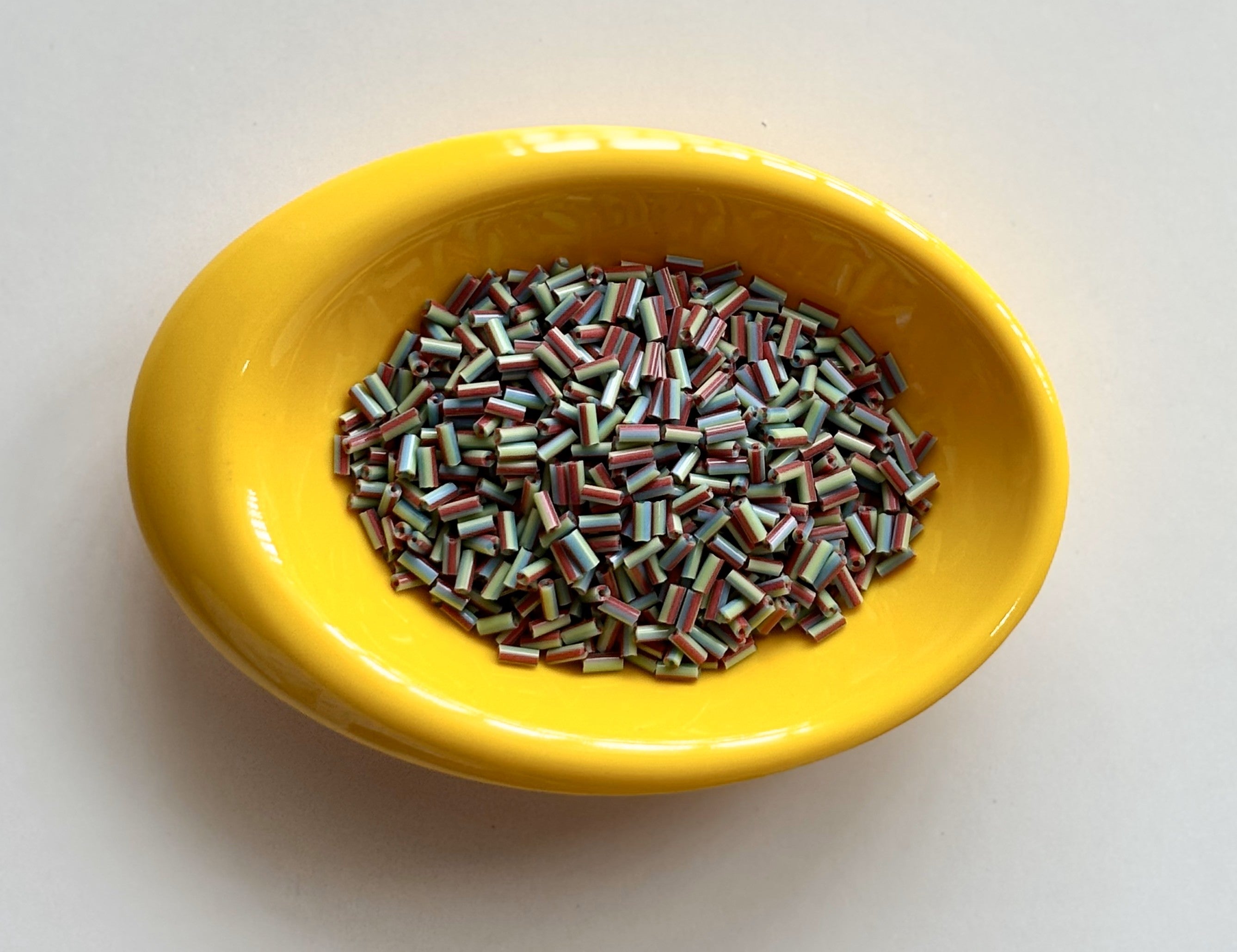 Pastel Green Brown Blue and Yellow Tubular Beads