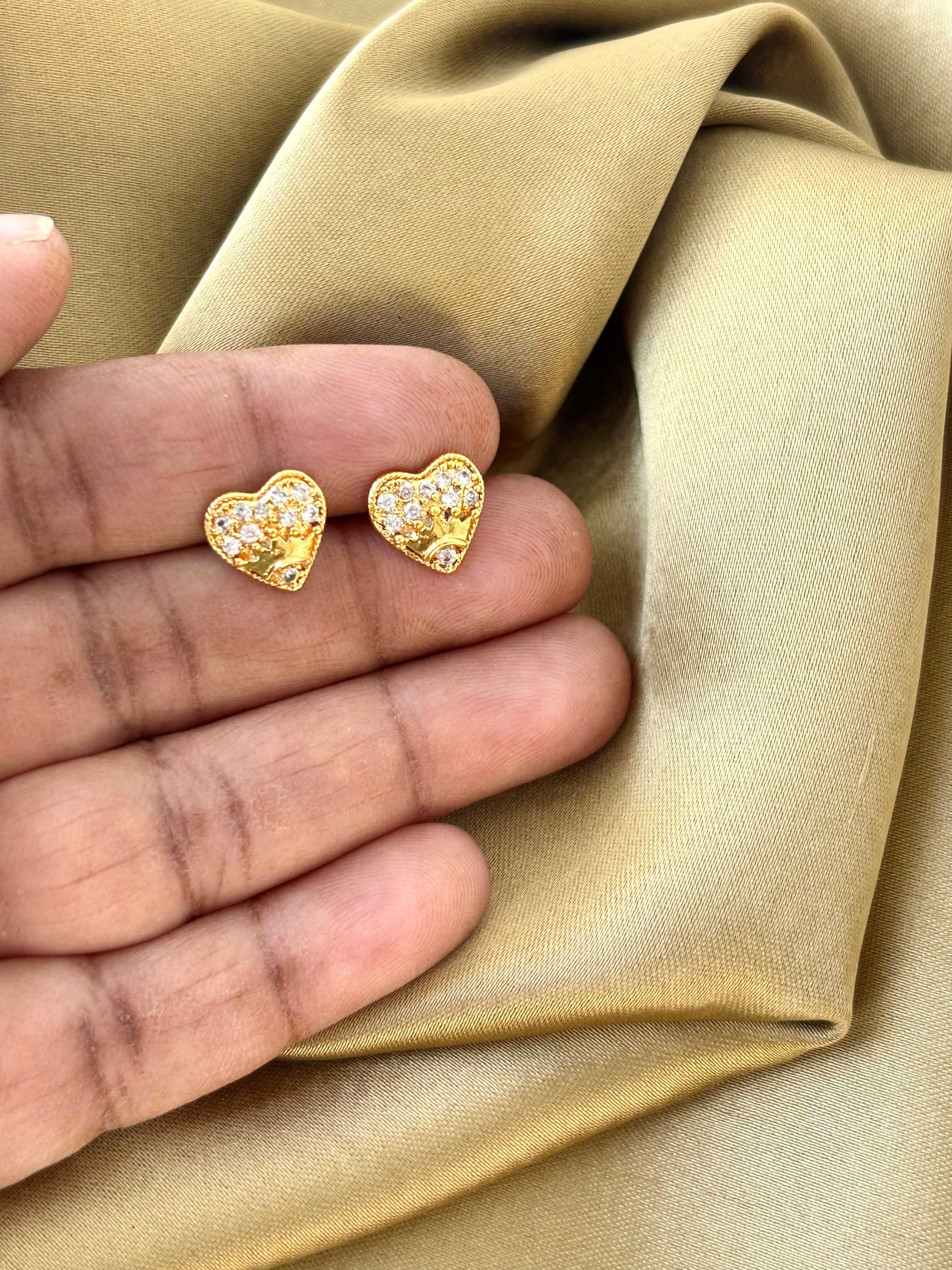 Gold Plated Crystal Heart Crown Studs