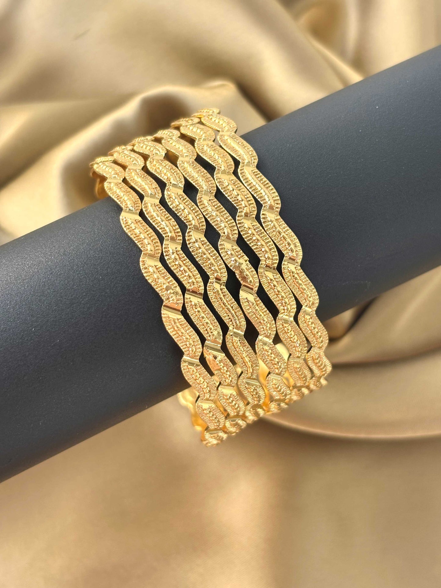 Modern Gold-Plated Zig-Zag Bangles Size 2.6