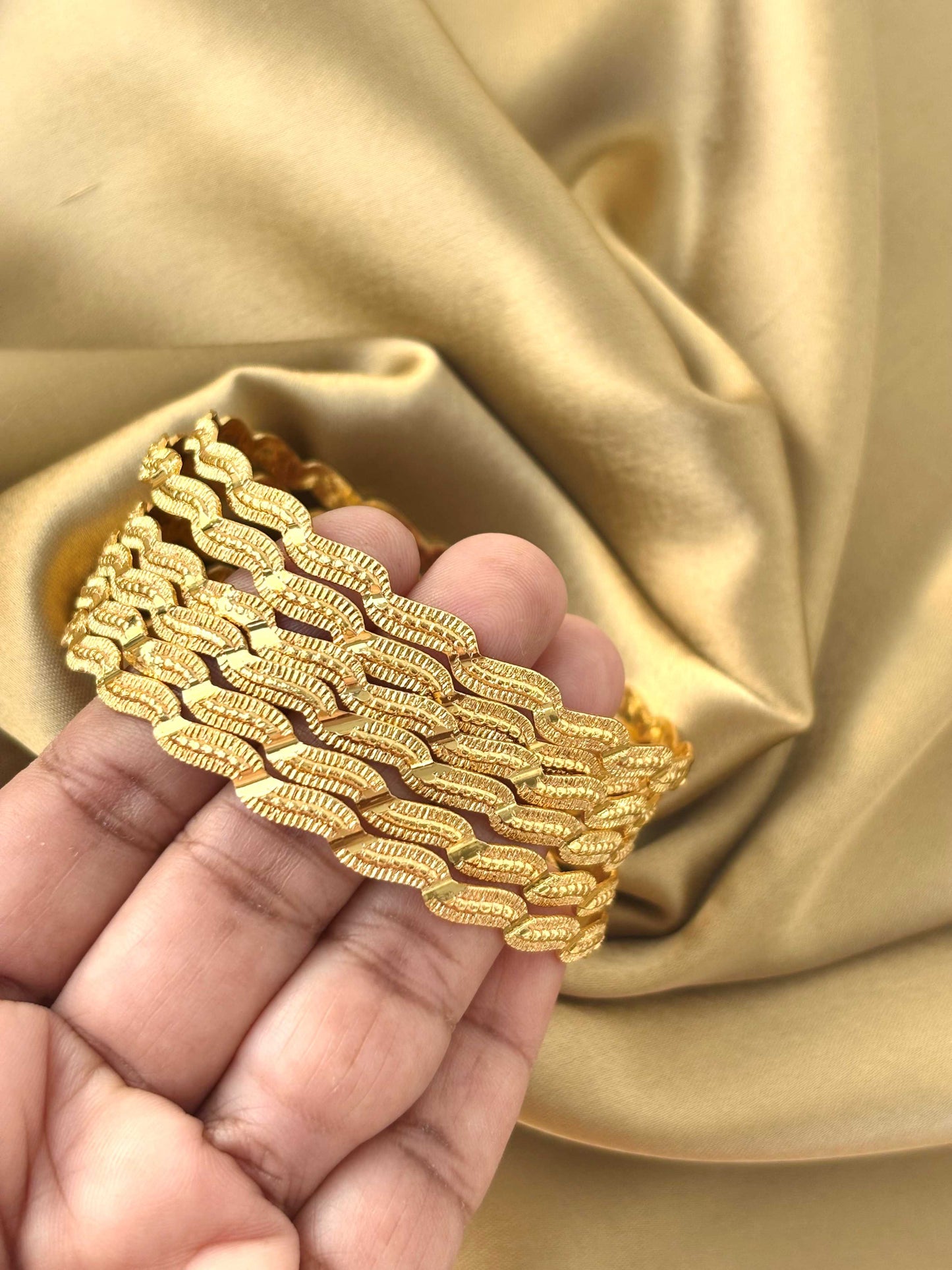 Modern Gold-Plated Zig-Zag Bangles Size 2.8