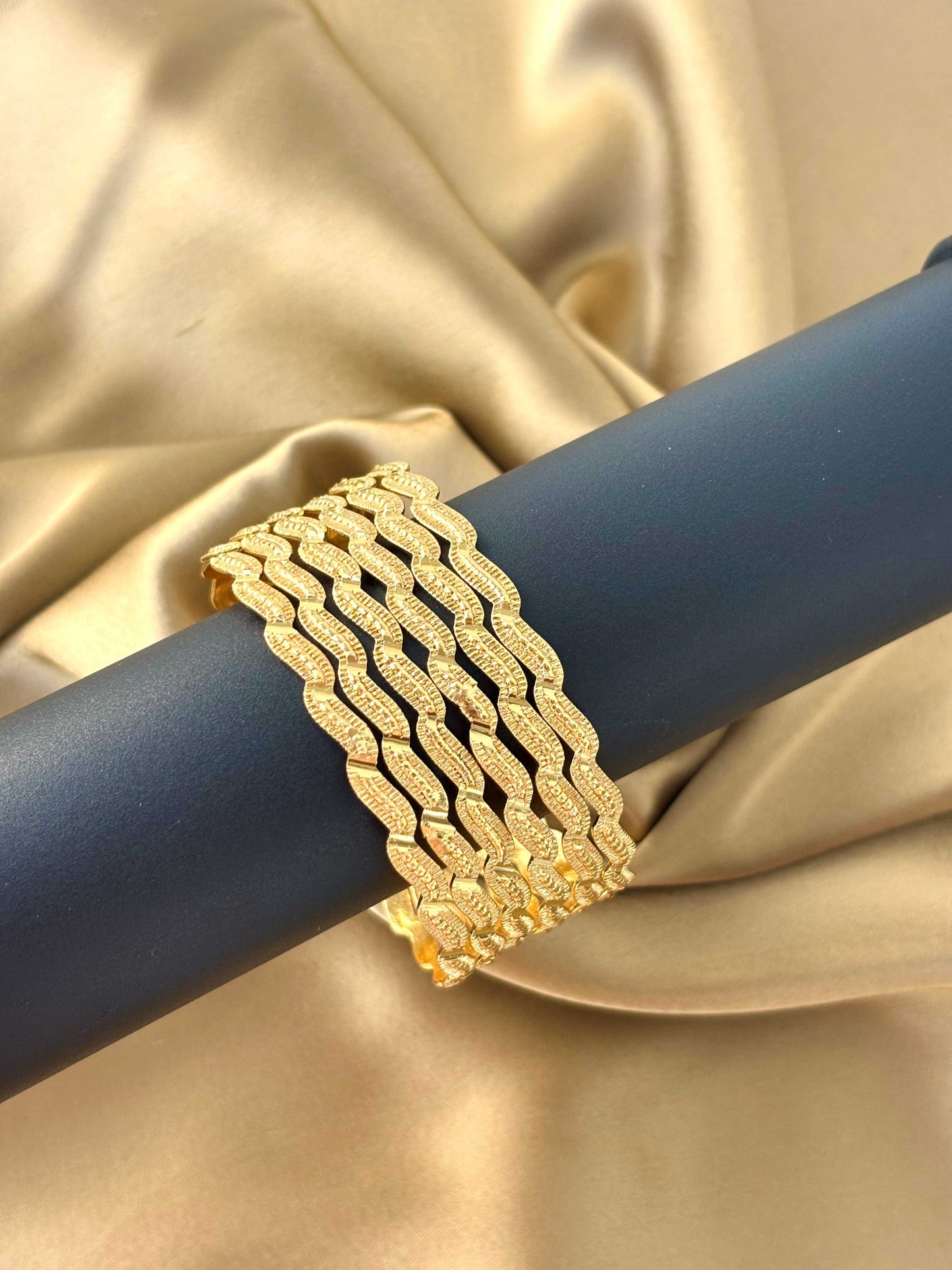 Modern Gold-Plated Zig-Zag Bangles Size 2.8