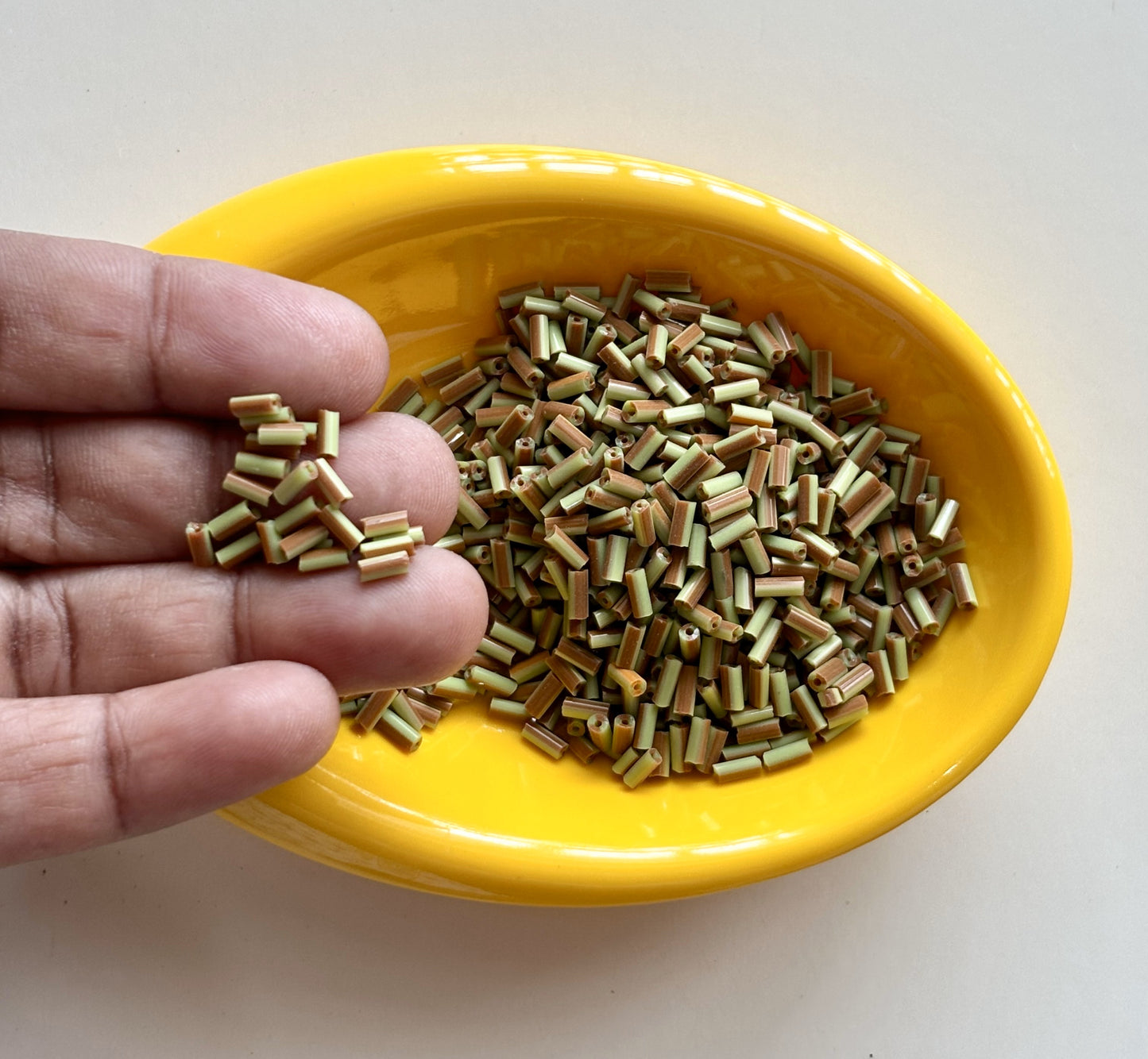 Light Brown and Pastel Green Tubular Beads