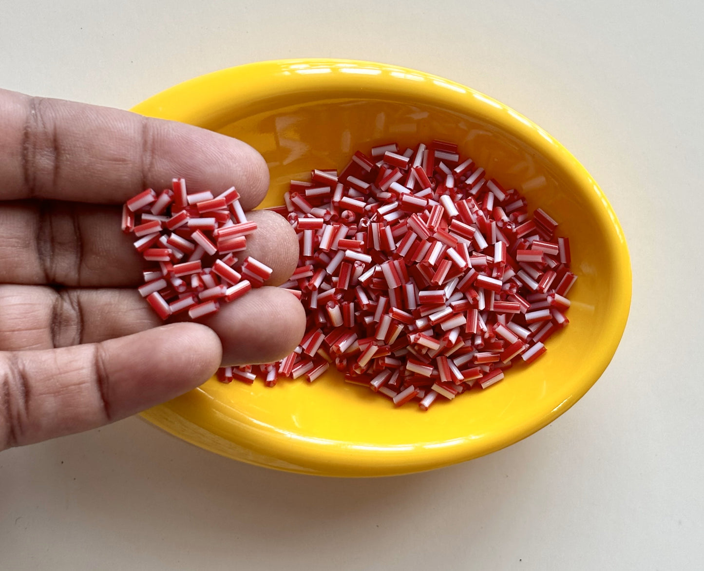 Red and White Tubular Beads