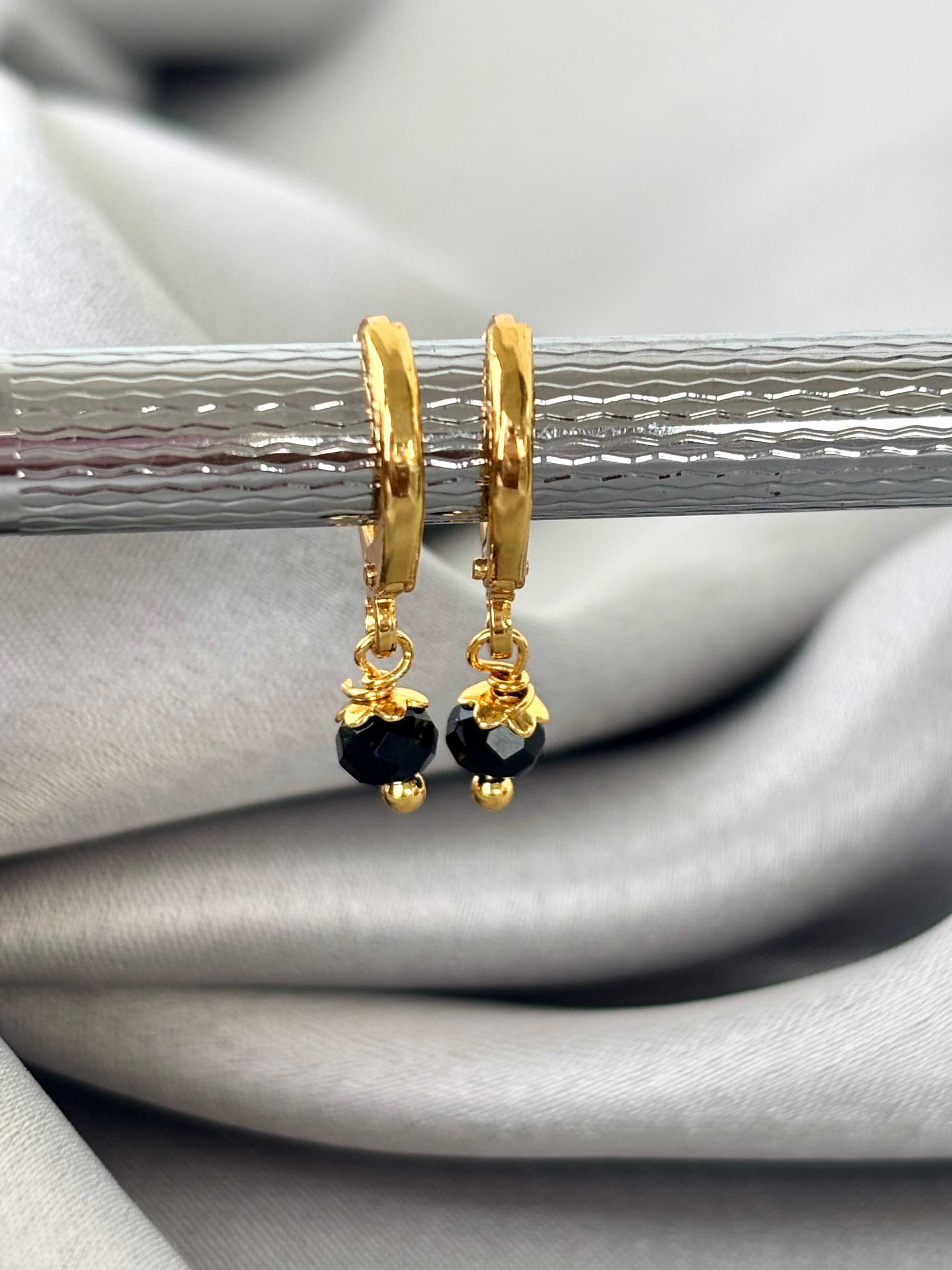 Black Bead Gold-Plated Huggies
