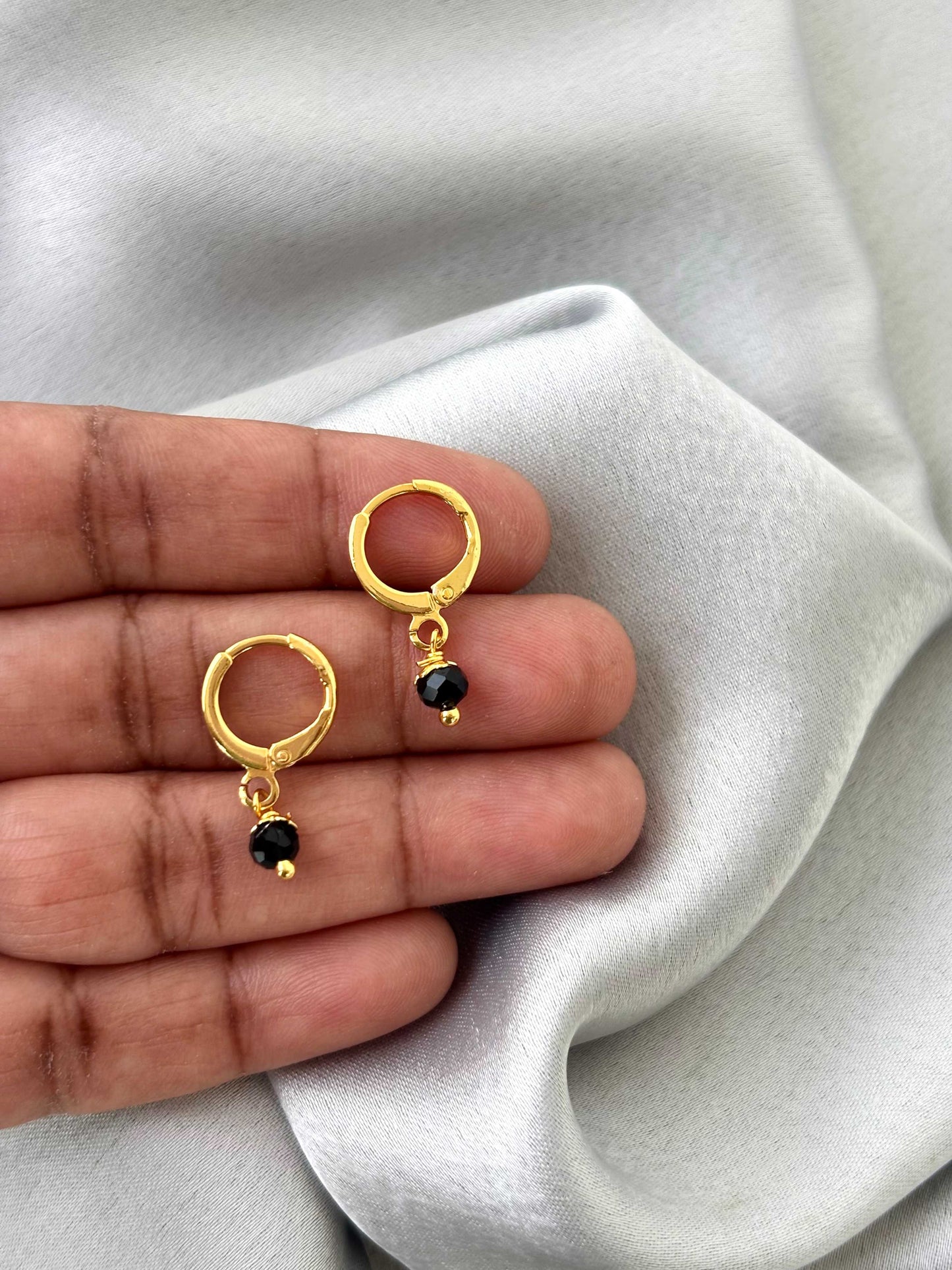 Black Bead Gold-Plated Huggies