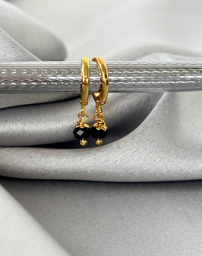 Black Bead Gold-Plated Huggies