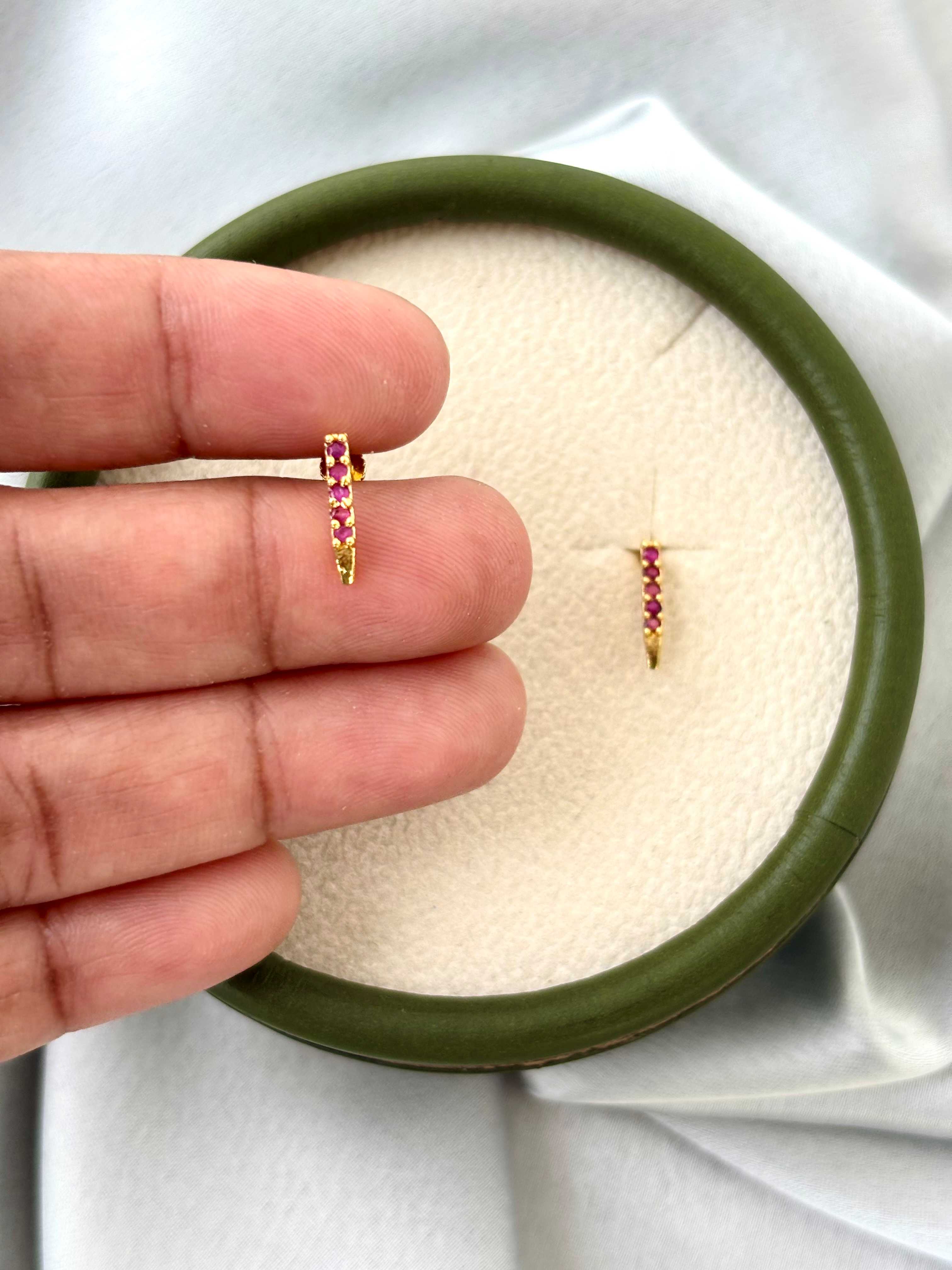 Ruby Red Stone Gold-Plated Bar Earrings