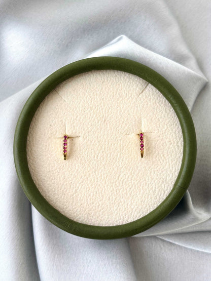Ruby Red Stone Gold-Plated Bar Earrings