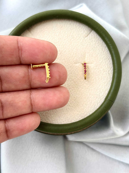 Ruby Red Stone Gold-Plated Bar Earrings