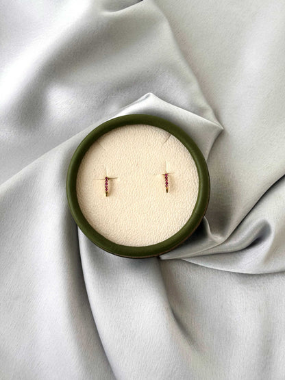 Ruby Red Stone Gold-Plated Bar Earrings