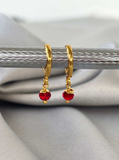 Red Bead Dangle Gold-Plated Huggies