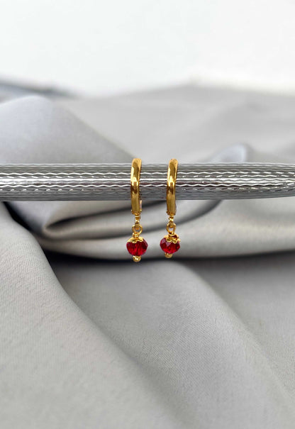 Red Bead Dangle Gold-Plated Huggies