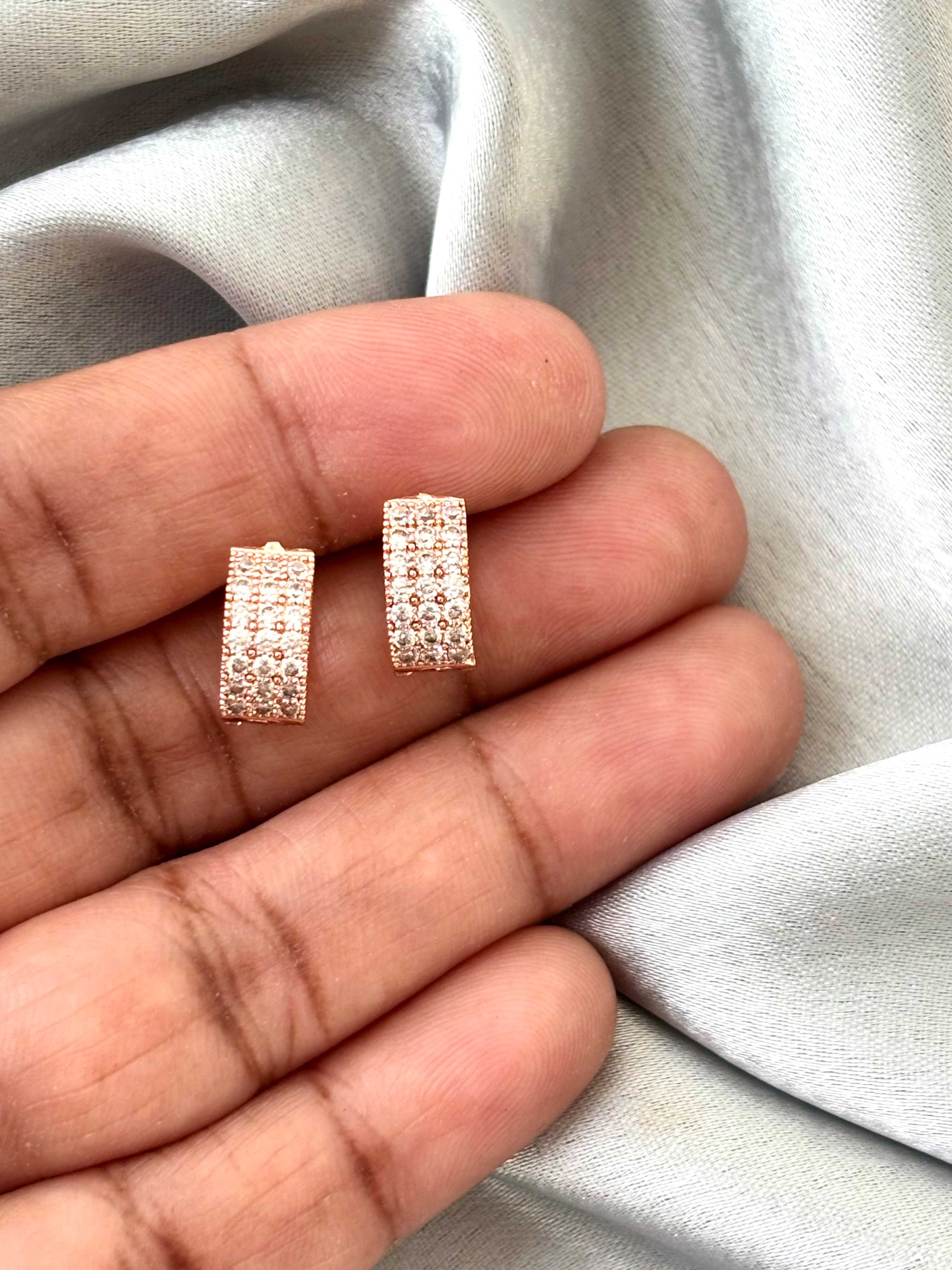 White Stone Rose Gold-Plated Huggies