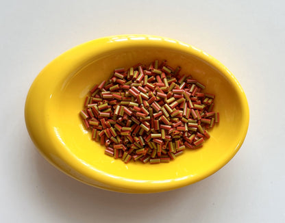 Olive Green and Red Tubular Beads