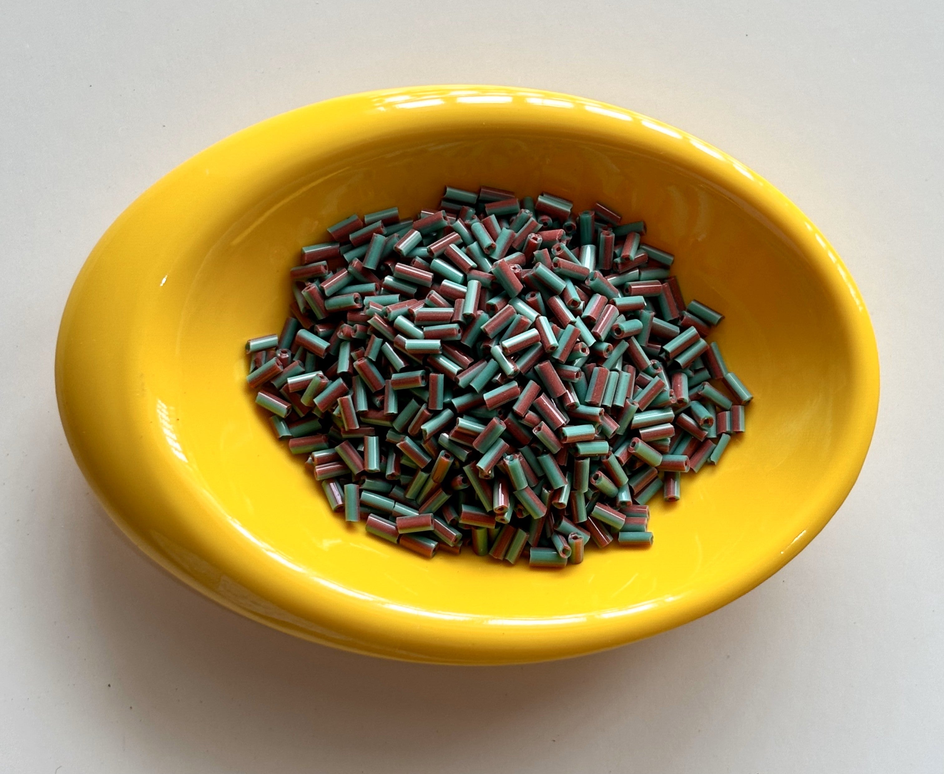 Green and Dull Maroon Tubular Beads