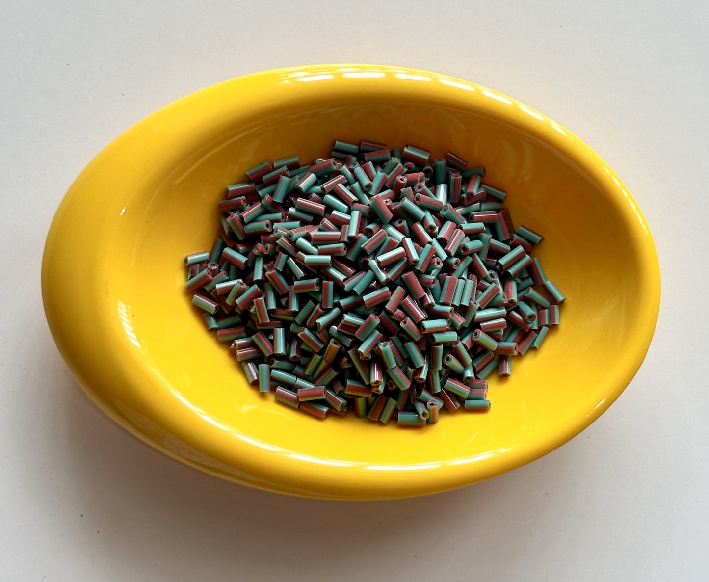 Green and Dull Maroon Tubular Beads