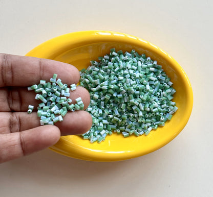 Pastel Green and White Two Cut Two Tone Beads