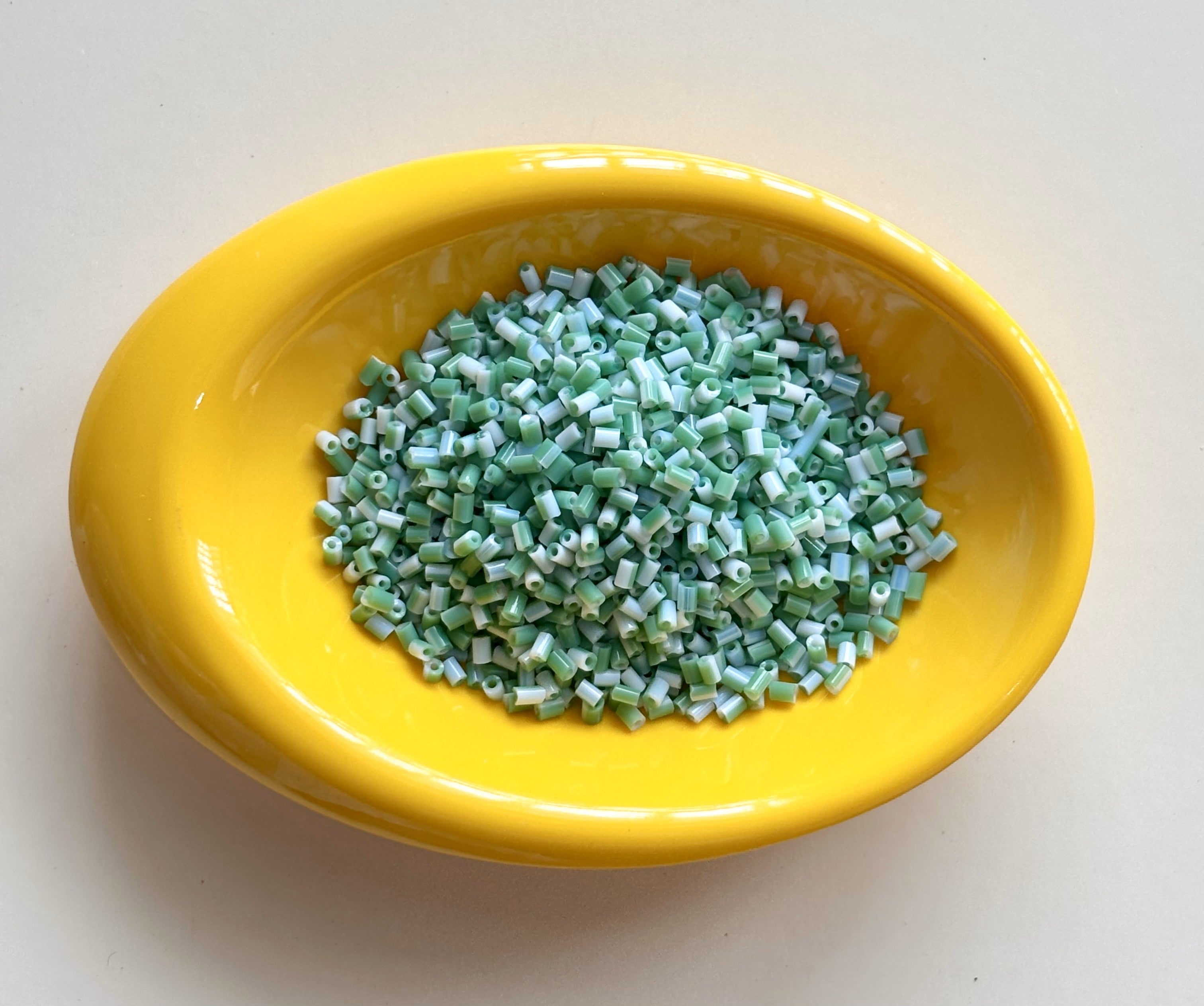 Pastel Green and White Two Cut Two Tone Beads