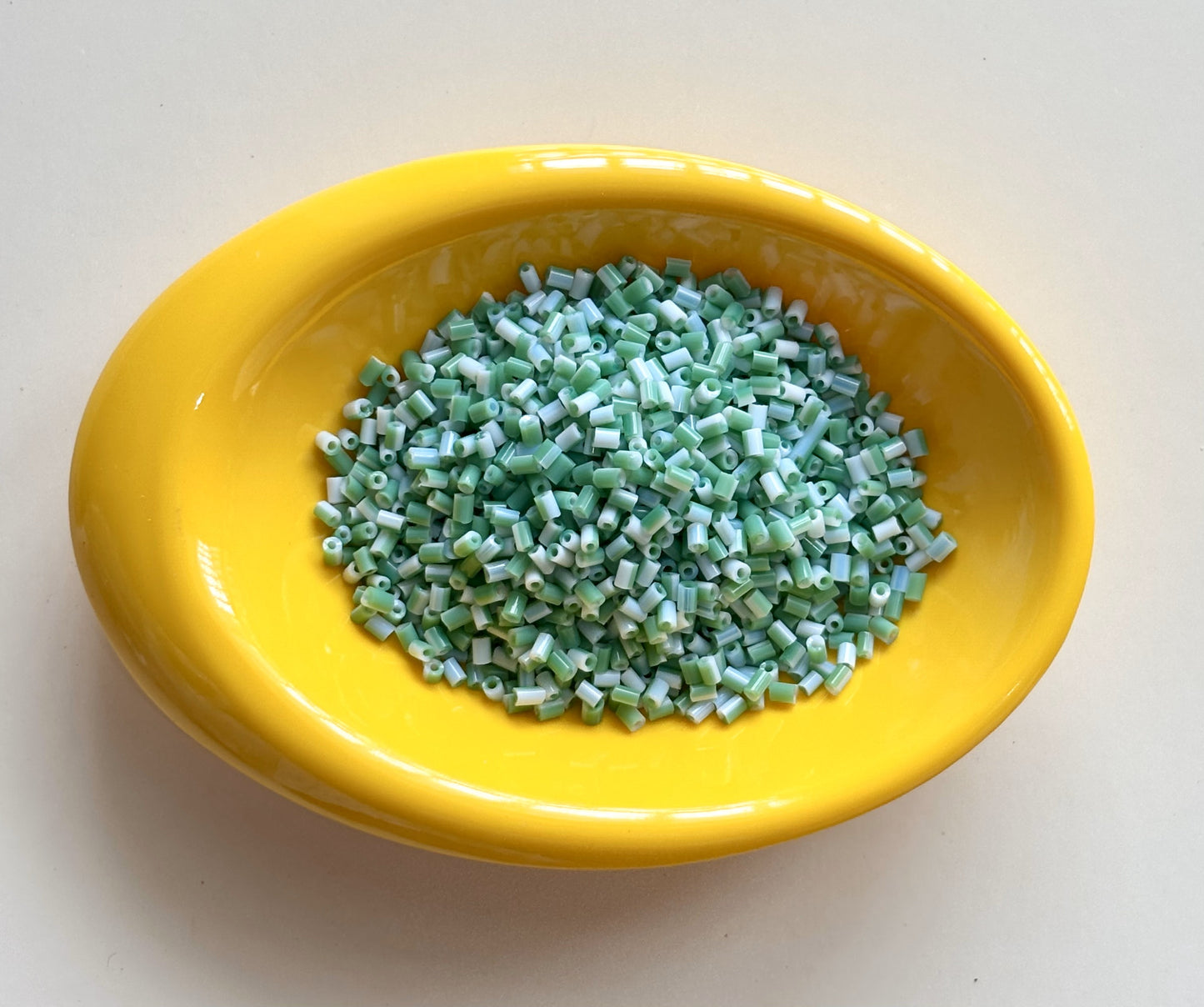 Pastel Green and White Two Cut Two Tone Beads