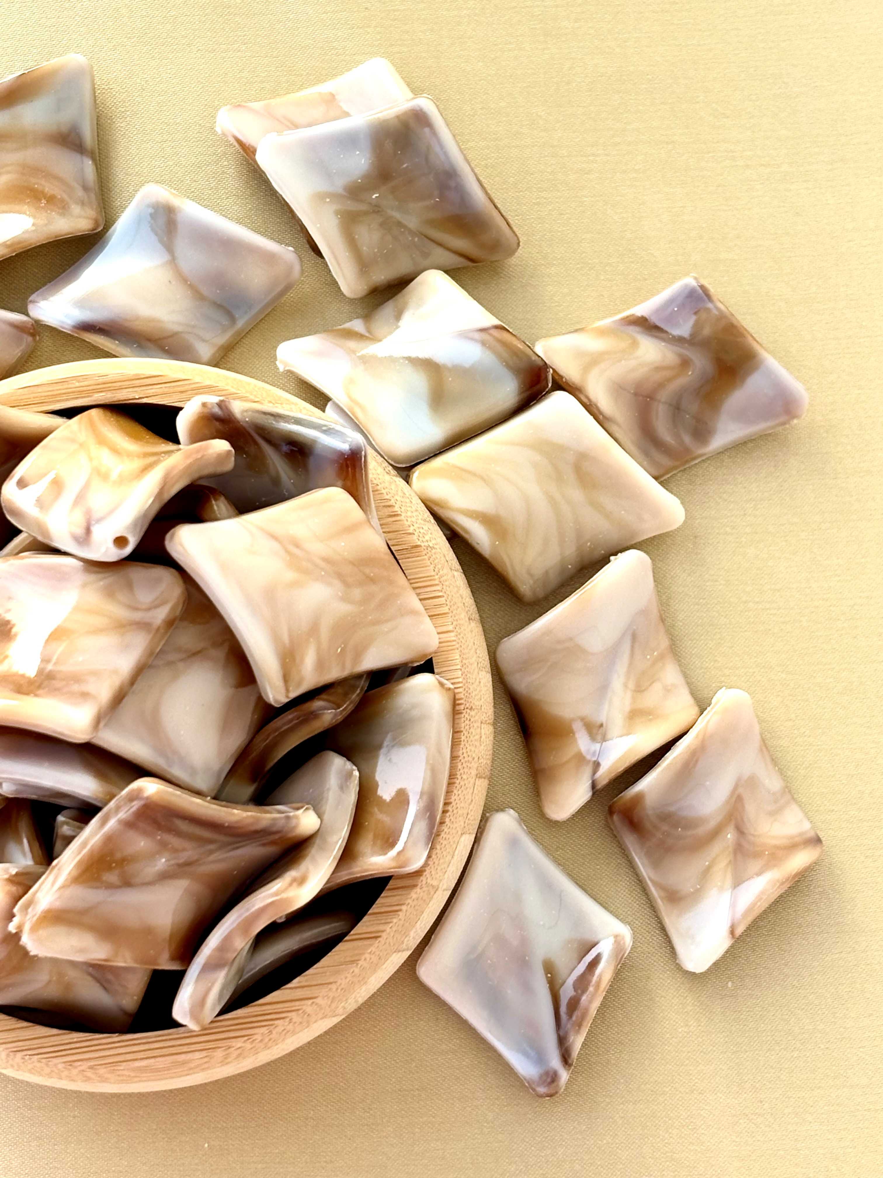 Marbled Earth Tone Curved Rhombus Acrylic Beads