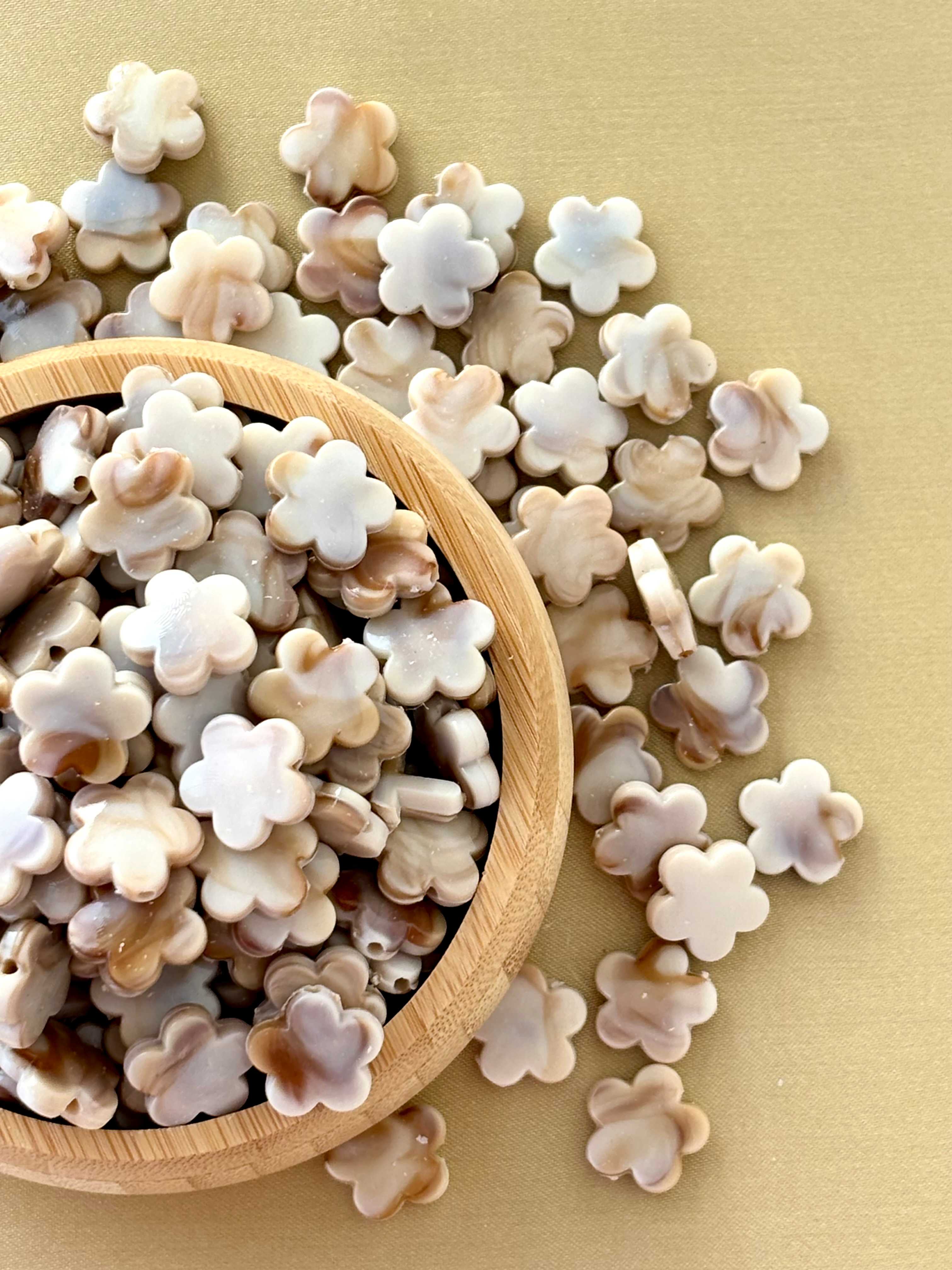 Marbled Earth Tone Five-Petal Flower Beads